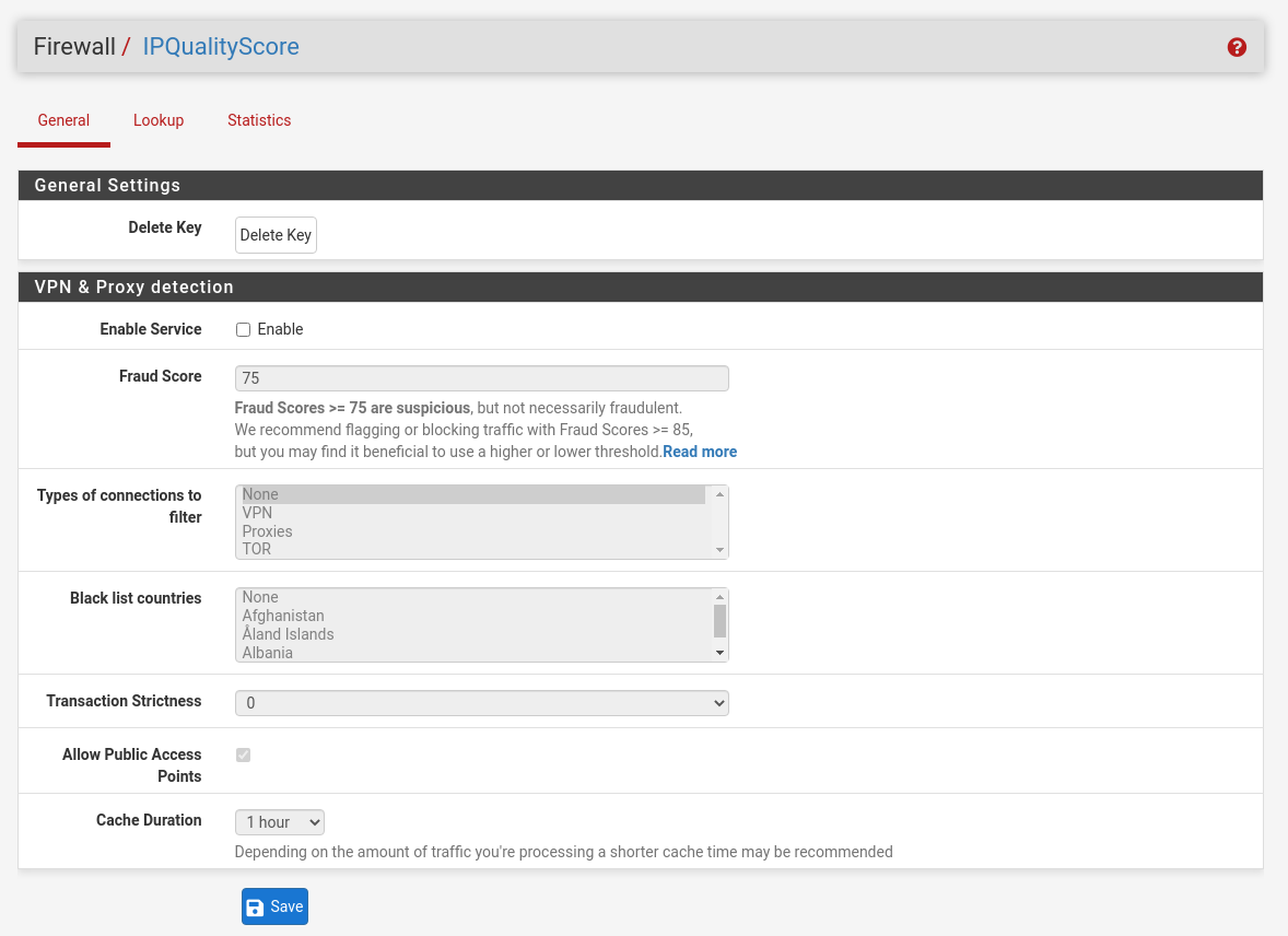 Screen capture of <b>IPQualityScore</b> Panel.